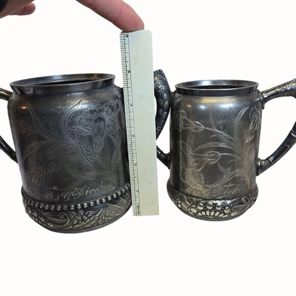 Antique Rockford Silver P Co. Sugar & Cream Dish floral etched rare - Picture 10 of 15